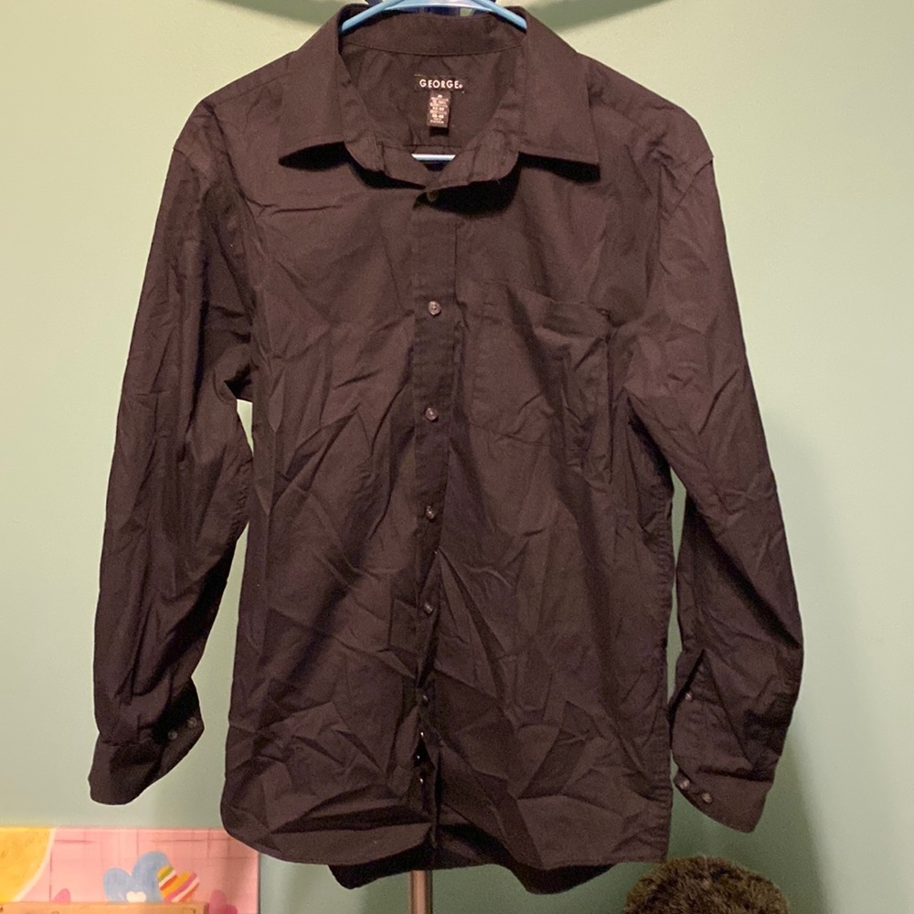 George Medium Black Long Sleeved Dress Shirt EUC